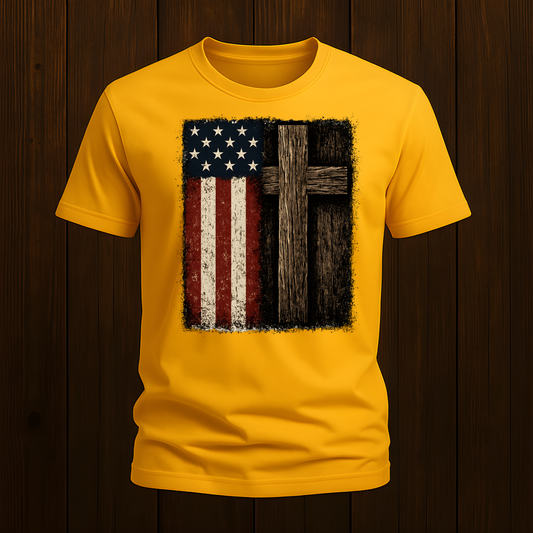 Vintage American Flag & Cross T-Shirt