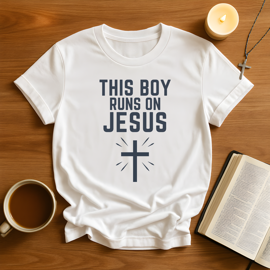 'This Boy Runs on Jesus' Tee
