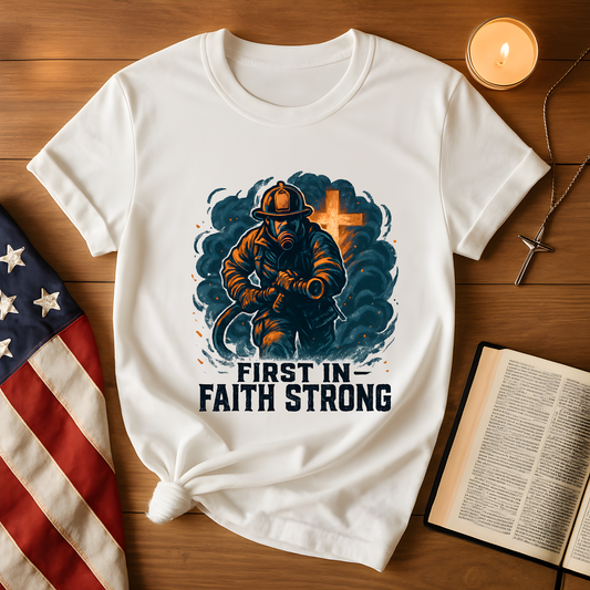 First In Faith Strong Firefighter T-Shirt