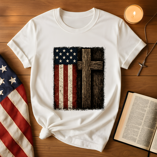 Vintage American Flag & Cross T-Shirt