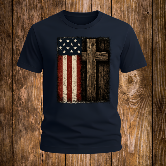 Vintage American Flag & Cross T-Shirt