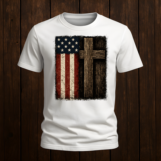 Vintage American Flag & Cross T-Shirt