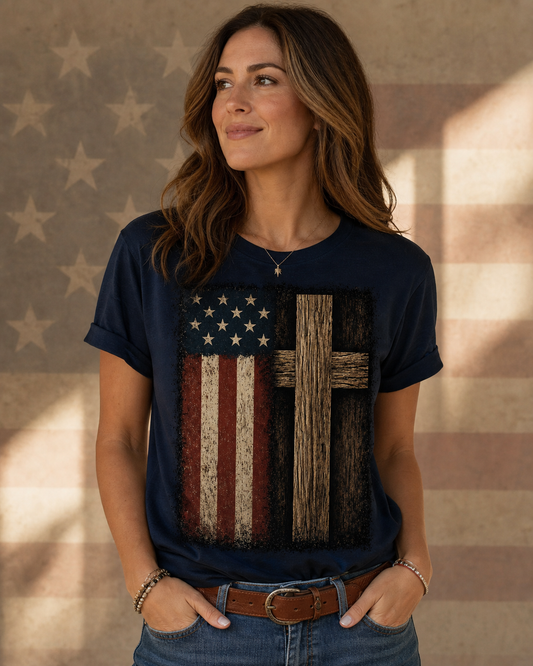 Vintage American Flag & Cross T-Shirt